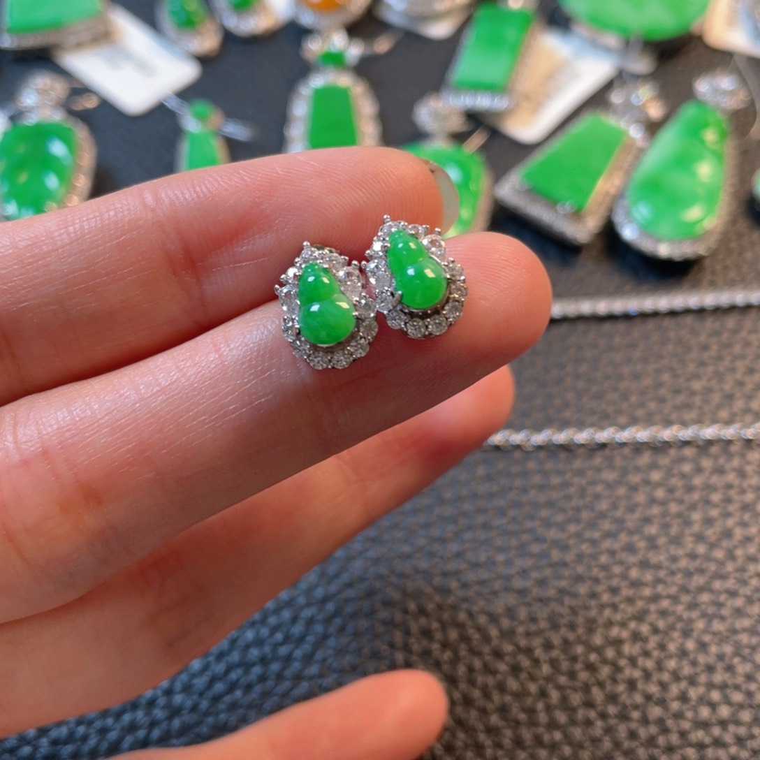 翡翠银S925镶嵌吊坠(不含链)耳钉