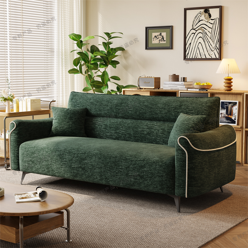 客厅沙发2026新款雪尼尔绒布艺沙发绿色直排三人小户型双人位沙发