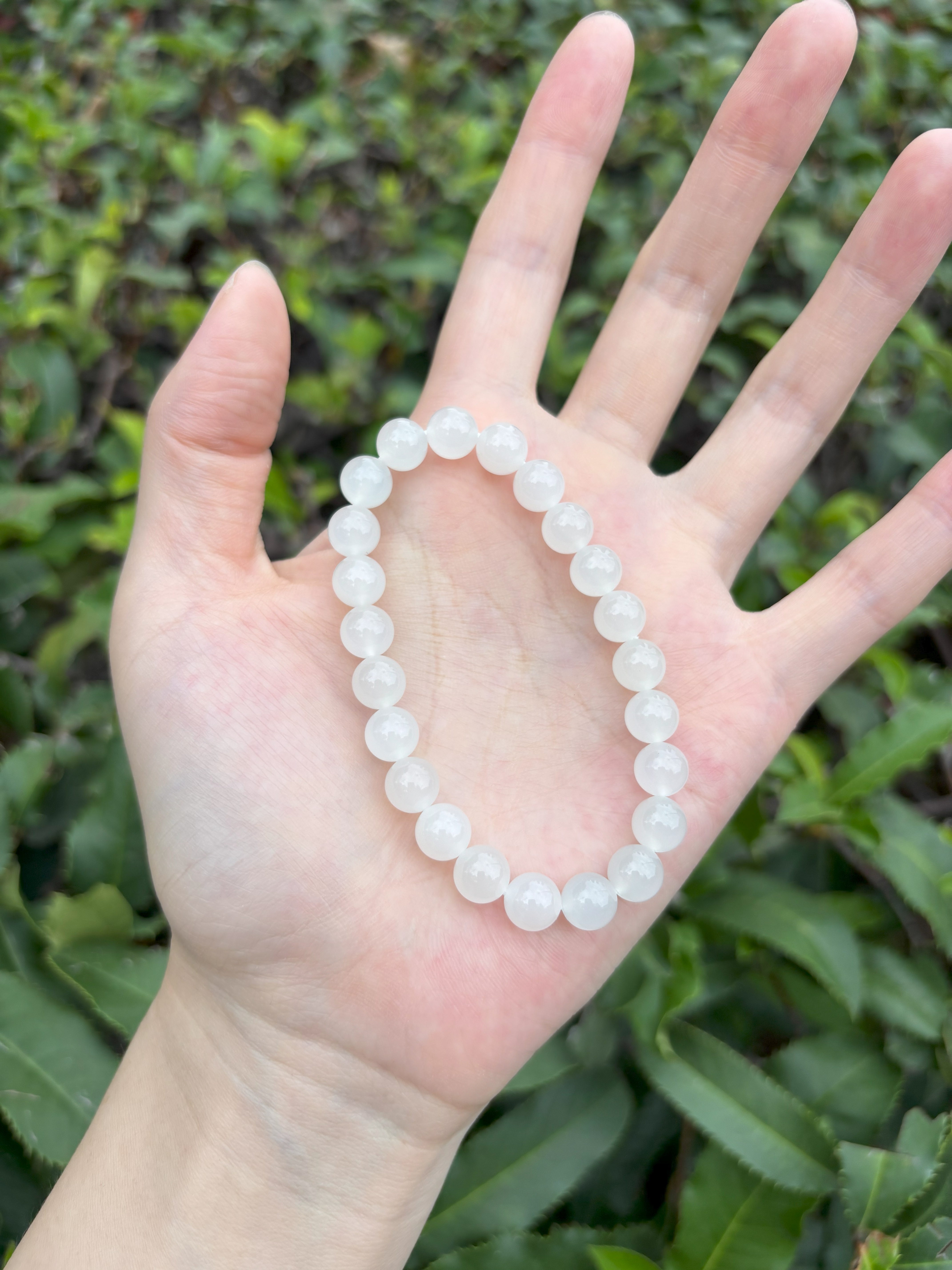 8MM天然和田玉白玉手串高冰透女士百搭圆珠素圈玉手链多样性发一