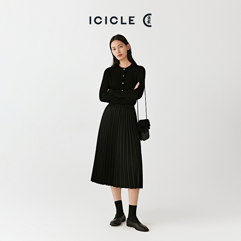ICICLE之禾25秋冬新品羊毛弹力斜纹法兰绒中长半身裙1437