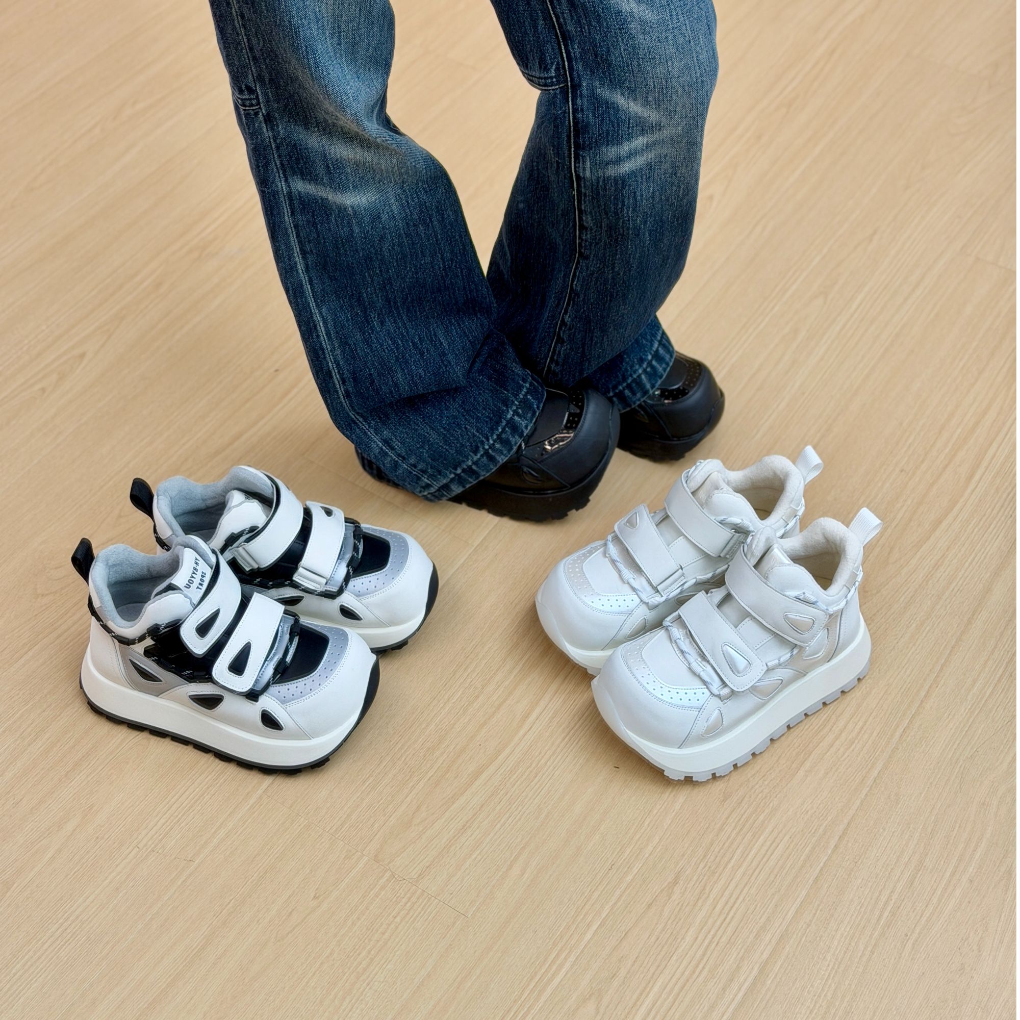 2025新款厚底老爹鞋女真皮拼接软底轻便通勤运动鞋防滑耐磨0876