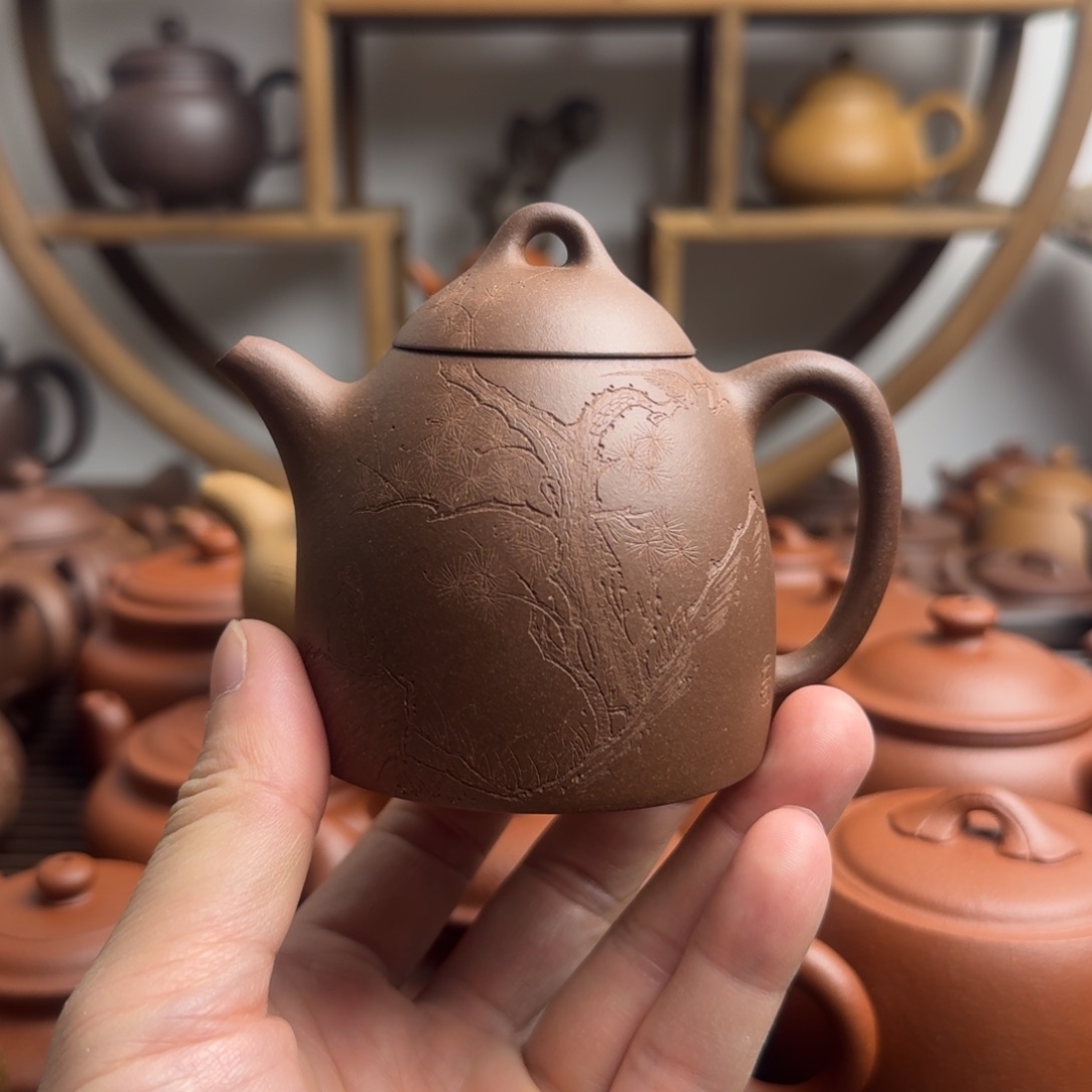茶壶紫砂秦权160cc台西嫩底槽清刻绘放空