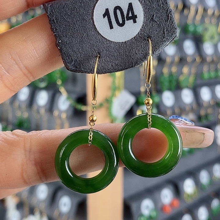 和田玉耳饰18K金镶嵌