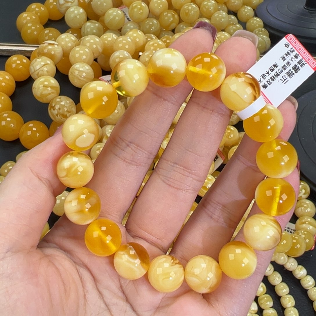 琥珀未镶嵌手链17.6金白