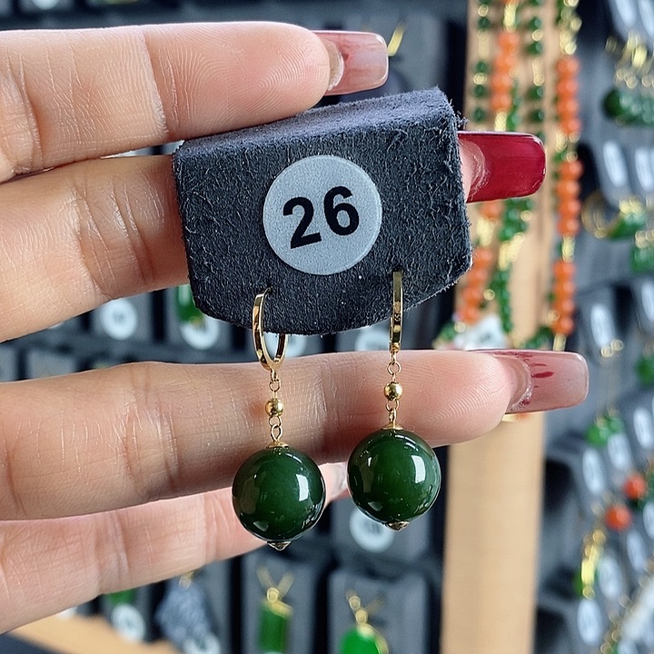 和田玉耳饰18K金镶嵌