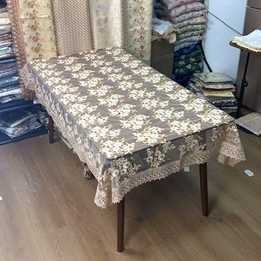 M94 牛奶丝香槟色小花 (130X180cm）餐桌布，茶几布，电视机75寸盖巾