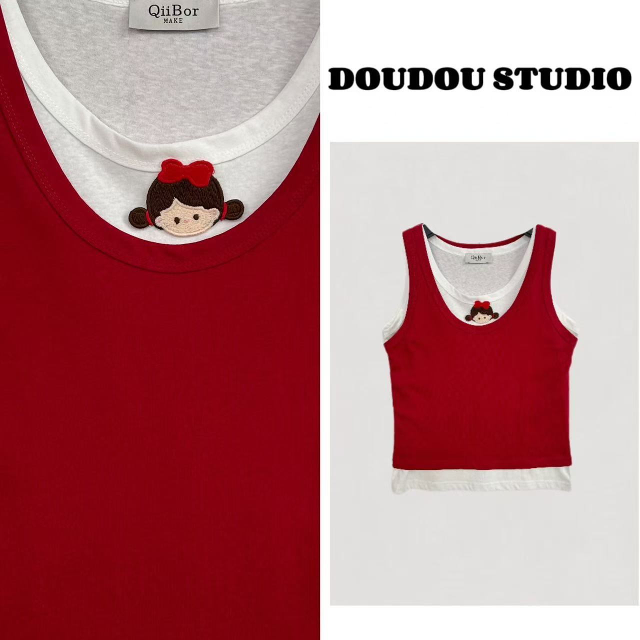 【兜兜】不二家 真两件缝一起背心刺绣减龄简约百搭背心 211729