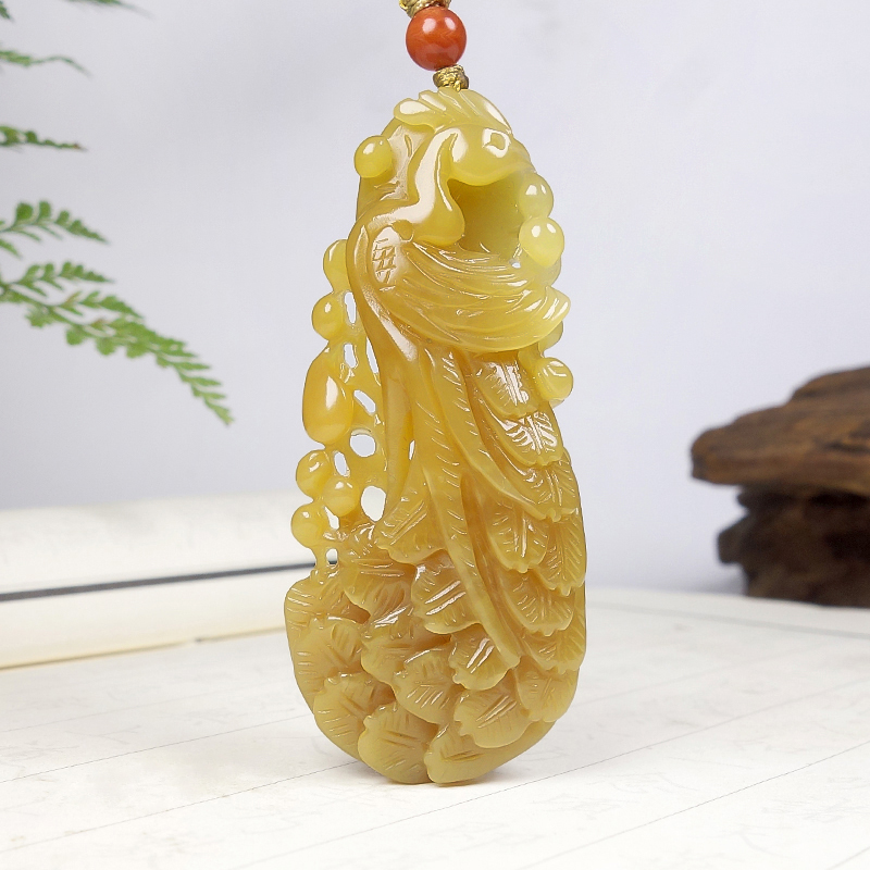 【凤舞九天】新疆和田玉糖料手工精雕仿古凤凰挂件 25.20g