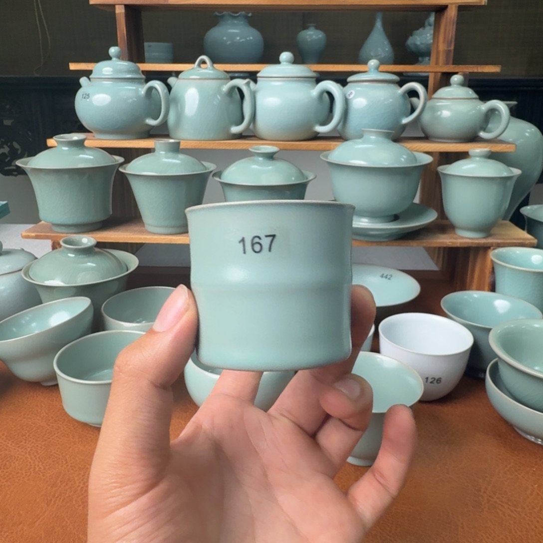 摆件陶微瑕仿古青绿小竹节杯