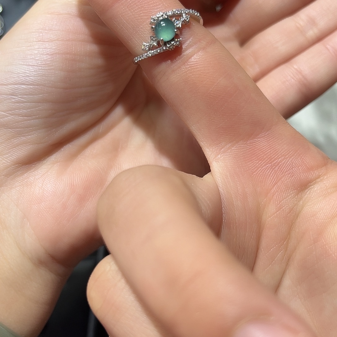 闻***兔翡翠银S925镶嵌戒指不退不换