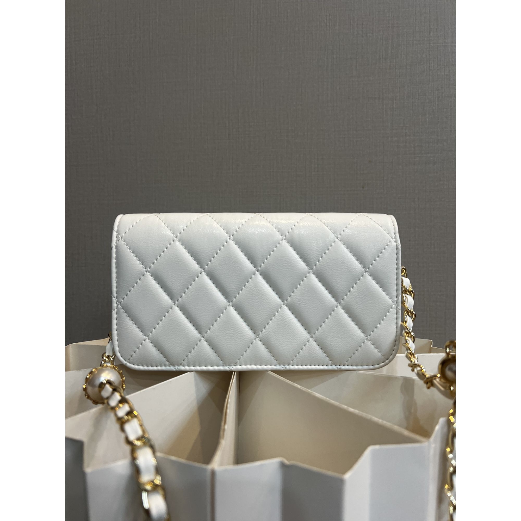 TOLEX2025新款手工时尚百搭菱格女钱包白色