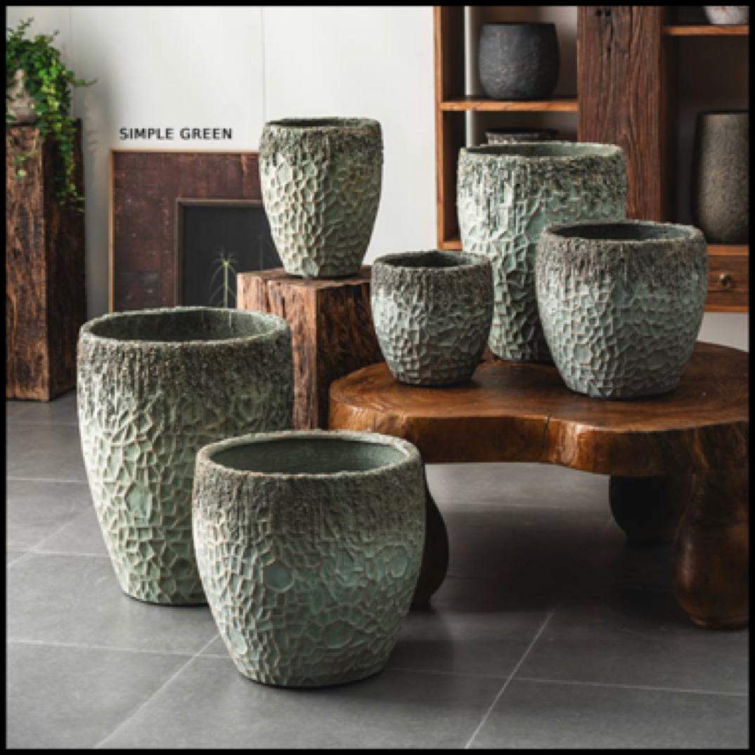 复古镁泥大花盆商场客厅阳台户外花园装饰庭院绿植种植盆盆栽花器