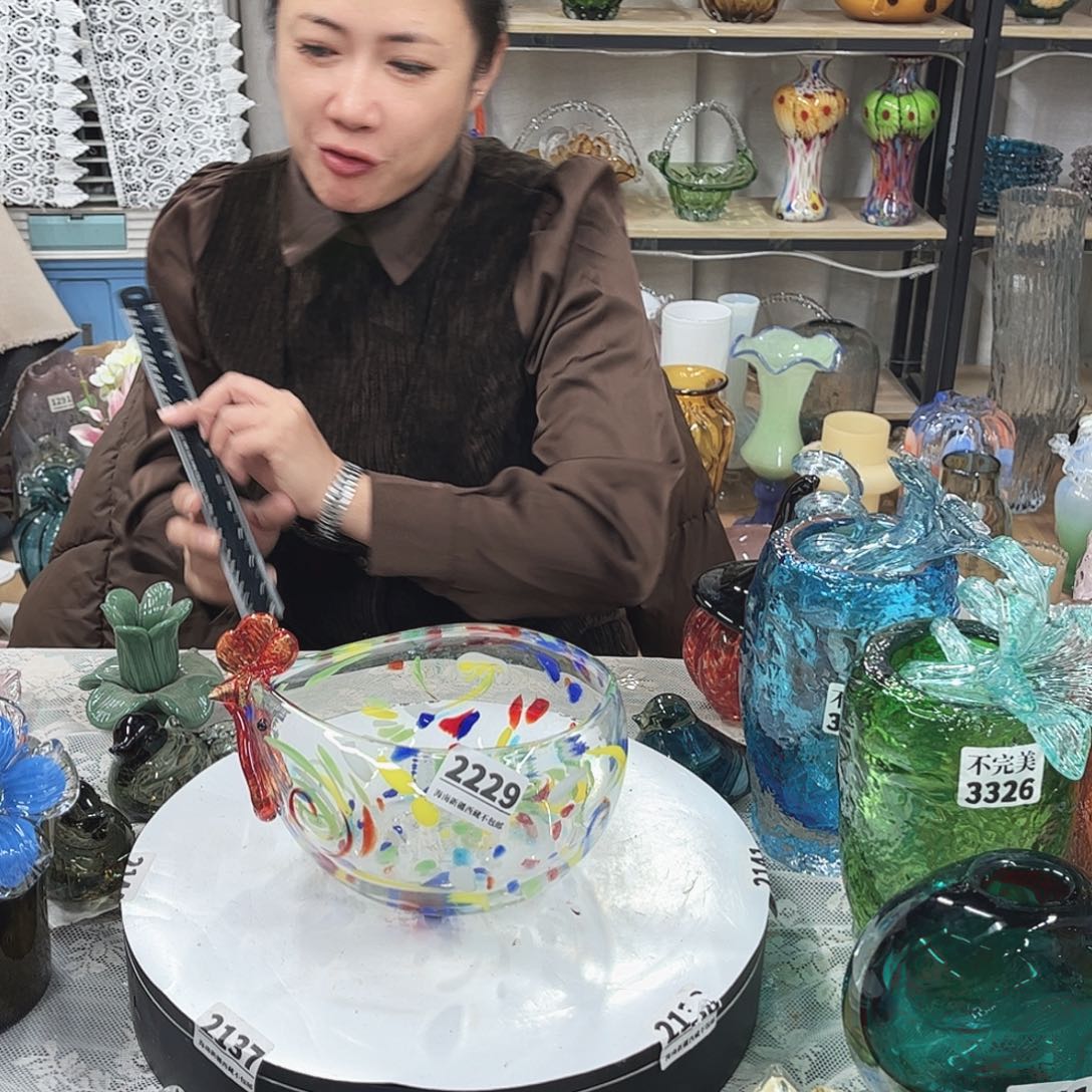 2229花鸡碗 家悦琉璃工艺品不完美