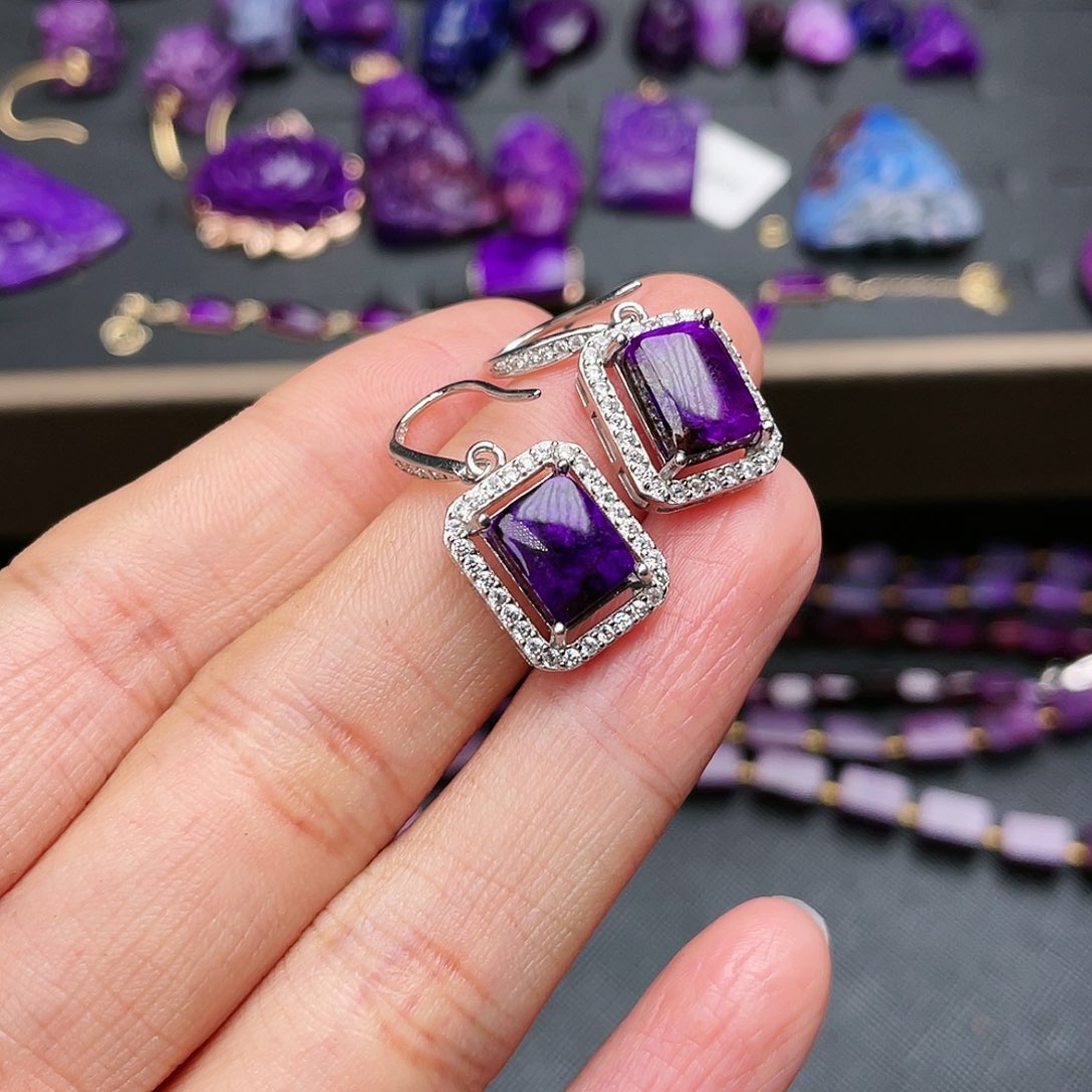 苏纪石（舒俱来）耳钩银S925镶嵌