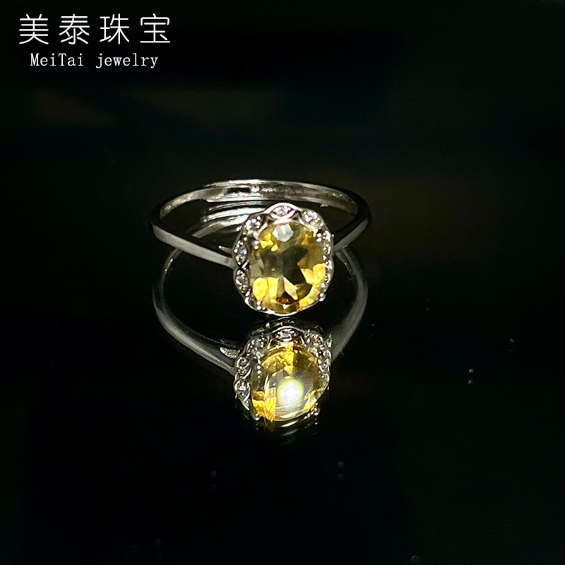 925银天然黄水晶戒指6-8蛋形