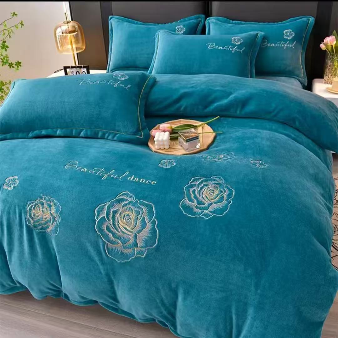 高端绒刺绣款四件套（蓝）【大凤专属】
