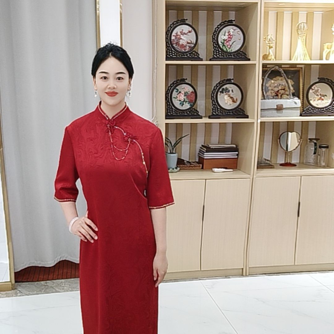 68679立领烫钻中式旗袍喜婆婆喜妈妈婚宴礼服