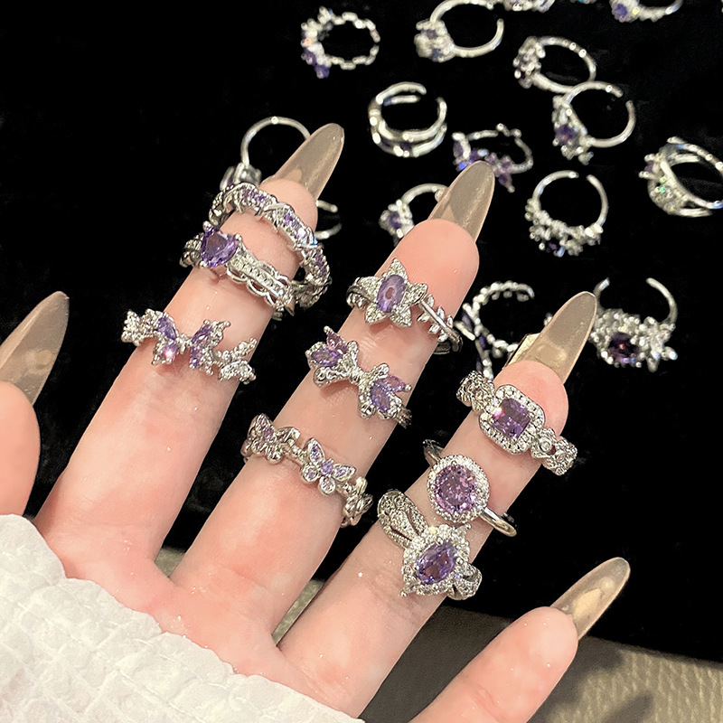 合金锆石戒指 合金锆石戒指ins女王风戒指