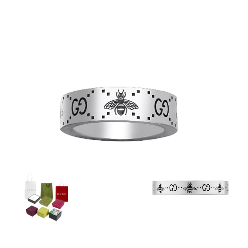 未使用 GUCCI/古驰 男女同款经典款小蜜蜂logo银戒指礼盒装情侣款