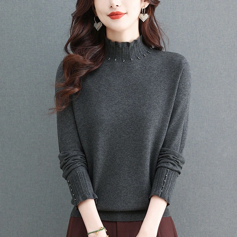 秋冬女装大码洋气时尚针织衫宽松显瘦遮肚子毛衣内搭半高领打底衫