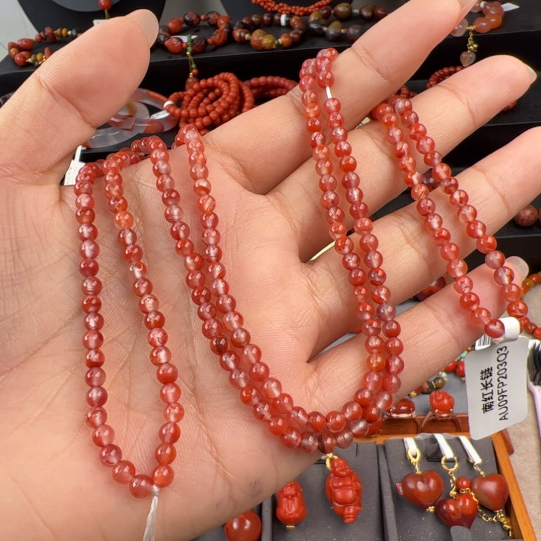 南红玛瑙未镶嵌（飘红小米珠长链3mm+