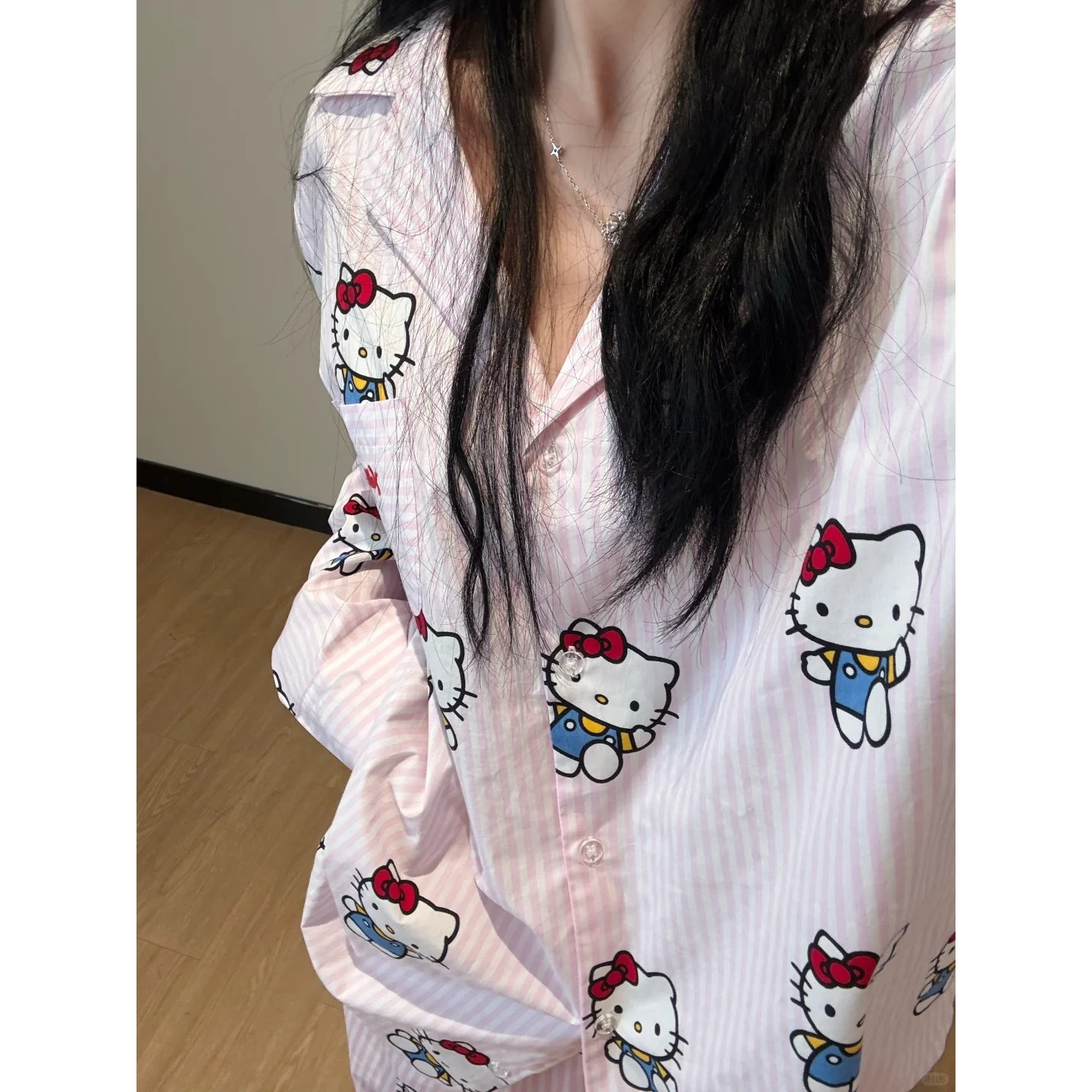 【条纹凯蒂猫】韩系甜美睡衣女春秋长袖长裤家居服可外穿大码套装