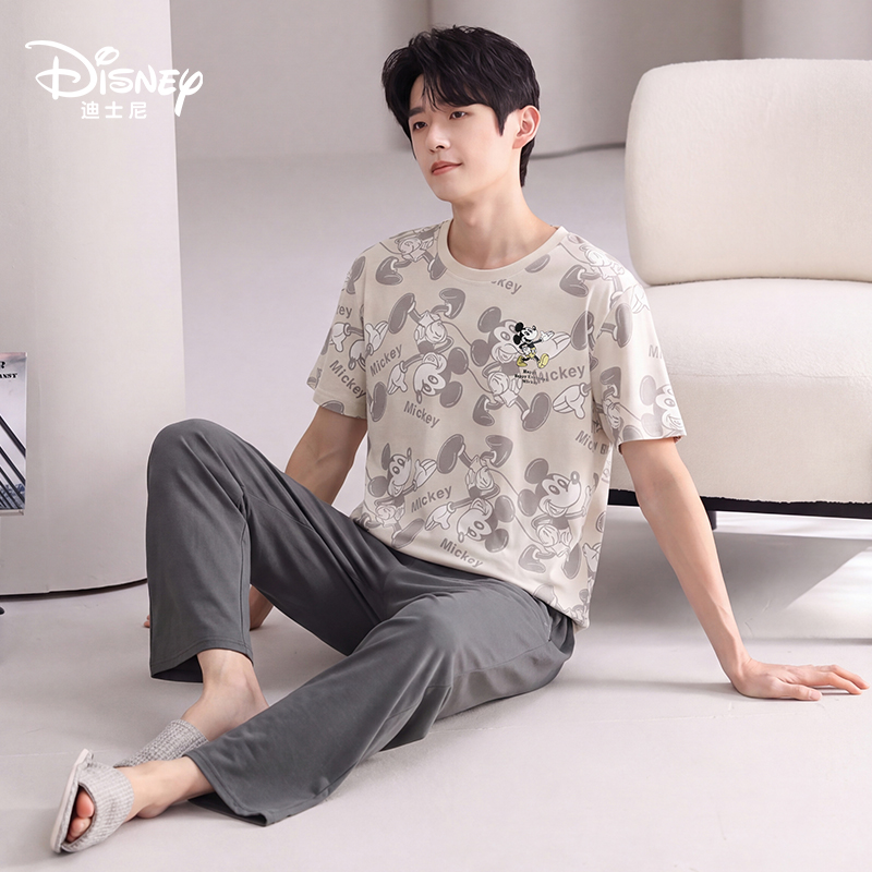 Disney/迪士尼夏季凉感冰丝男士莫代尔三件套简约大码家居服0432