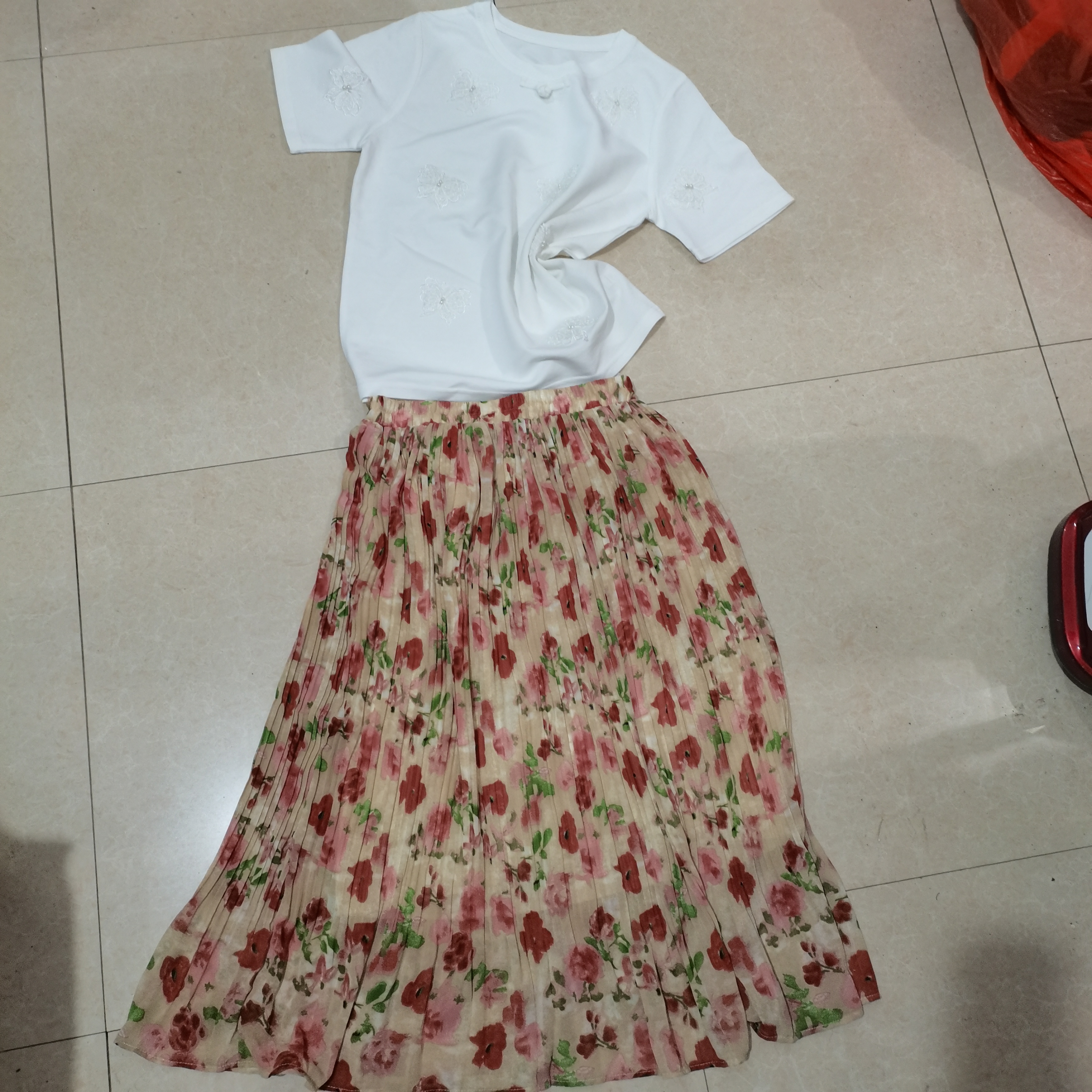 莫奈玫瑰百褶显瘦洋气半裙