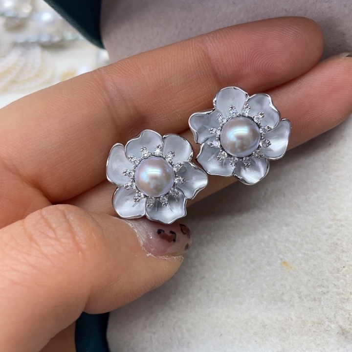 海水珍珠耳饰银S925镶嵌