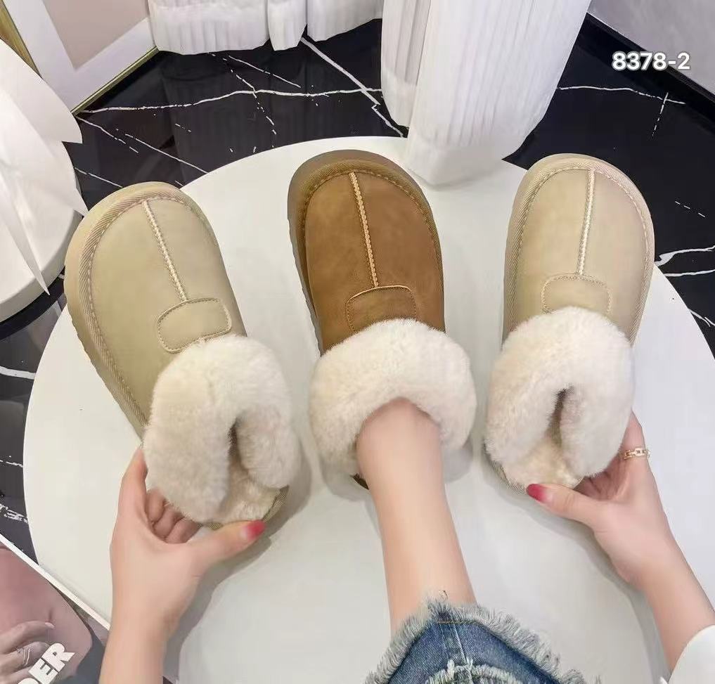 厚底外穿8378-2皮毛一体雪地靴女冬加绒2025新款一脚蹬保暖面包鞋