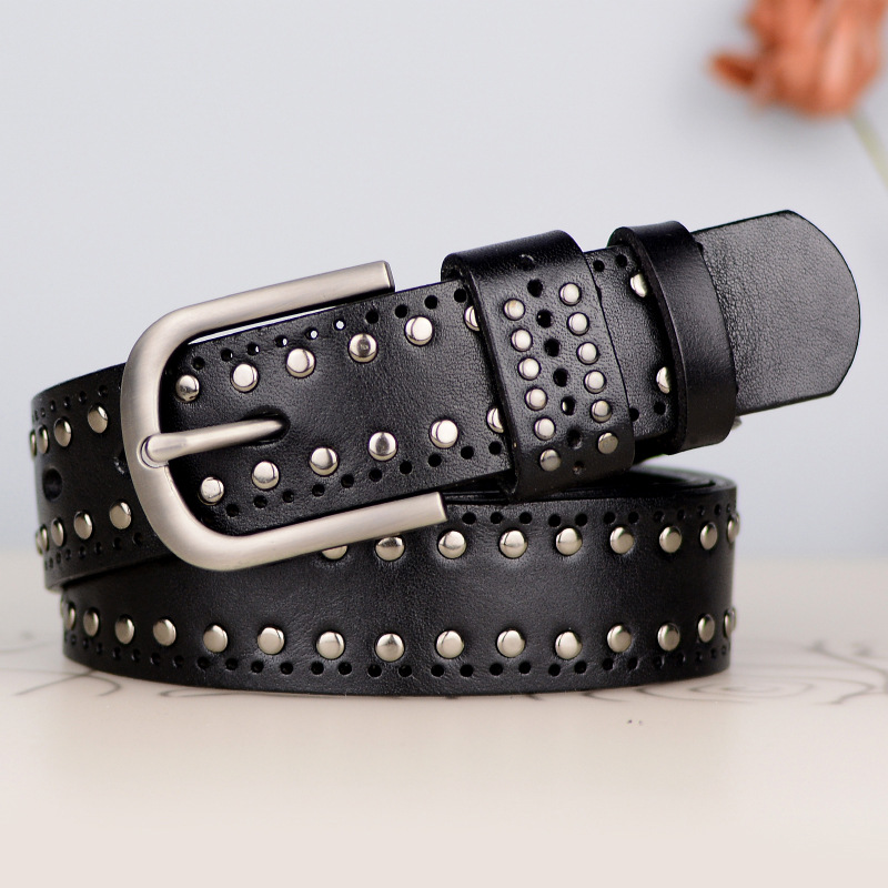 铆钉款女士(男士)3.3真皮头层牛皮腰带牛仔哈伦休闲时尚真皮腰带