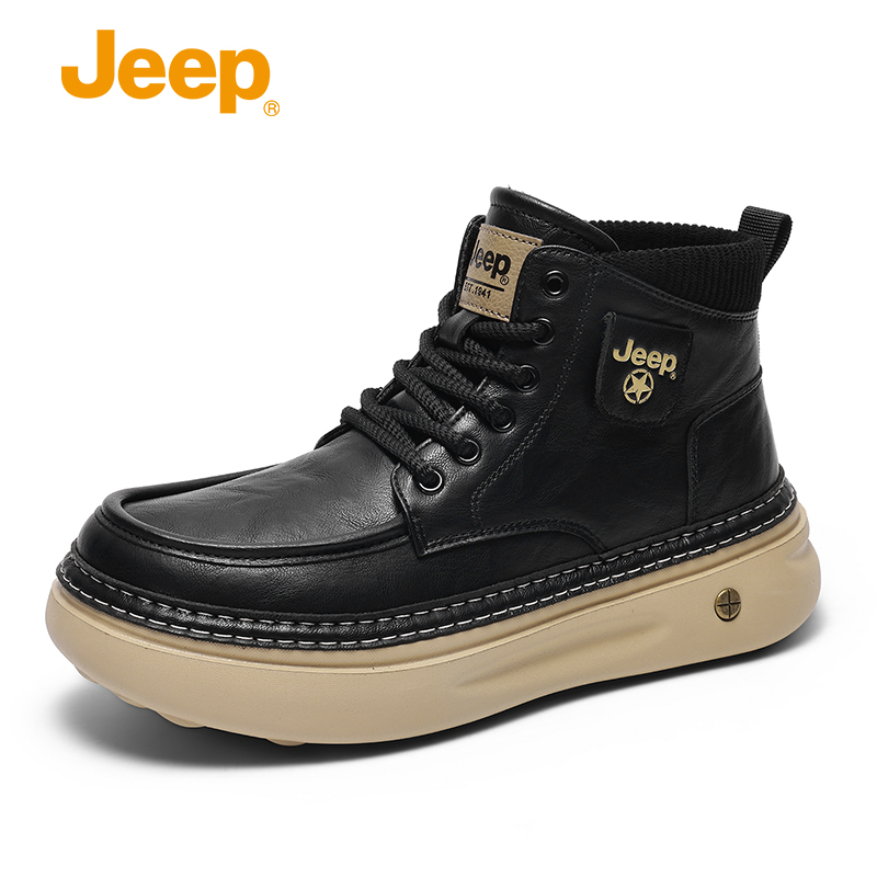JEEP/吉普秋冬男士马丁靴徒步户外冬季高帮工装靴雪地靴保暖鞋
