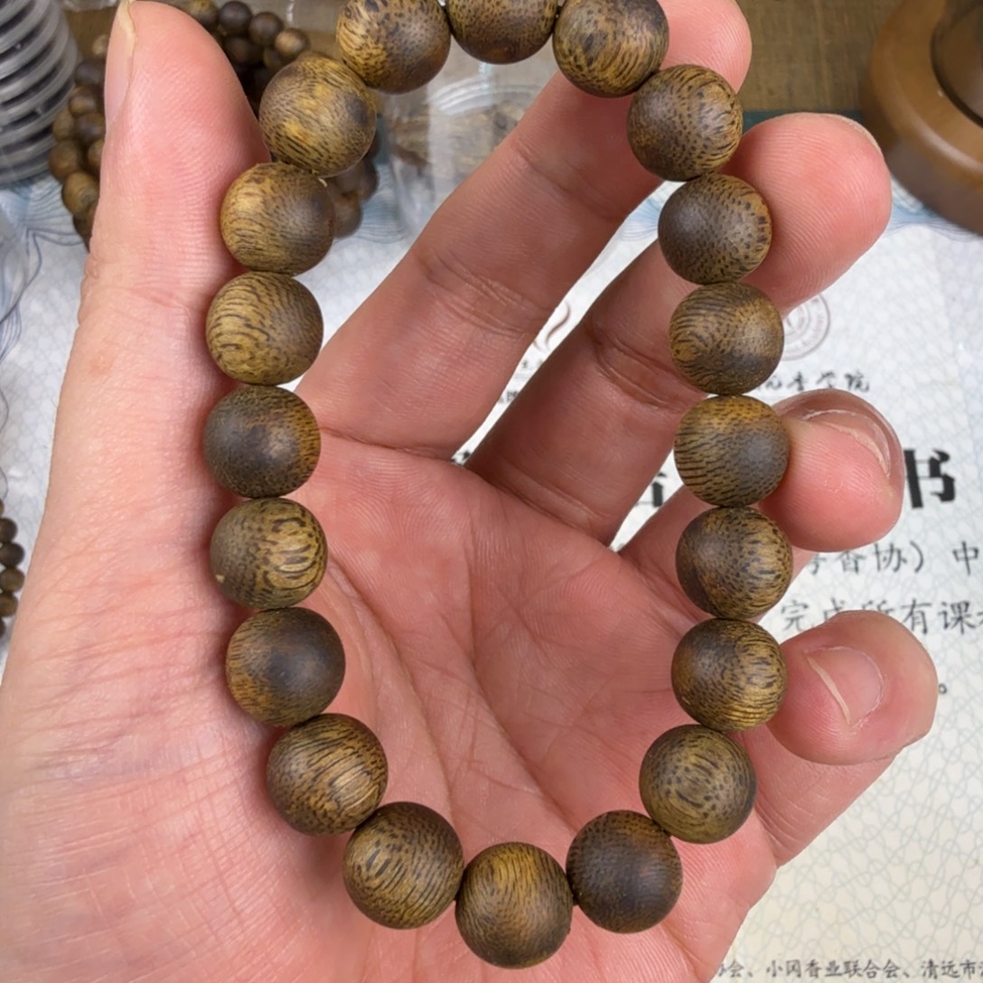 沉香手串种植绿棋9分沉单圈圆珠发一