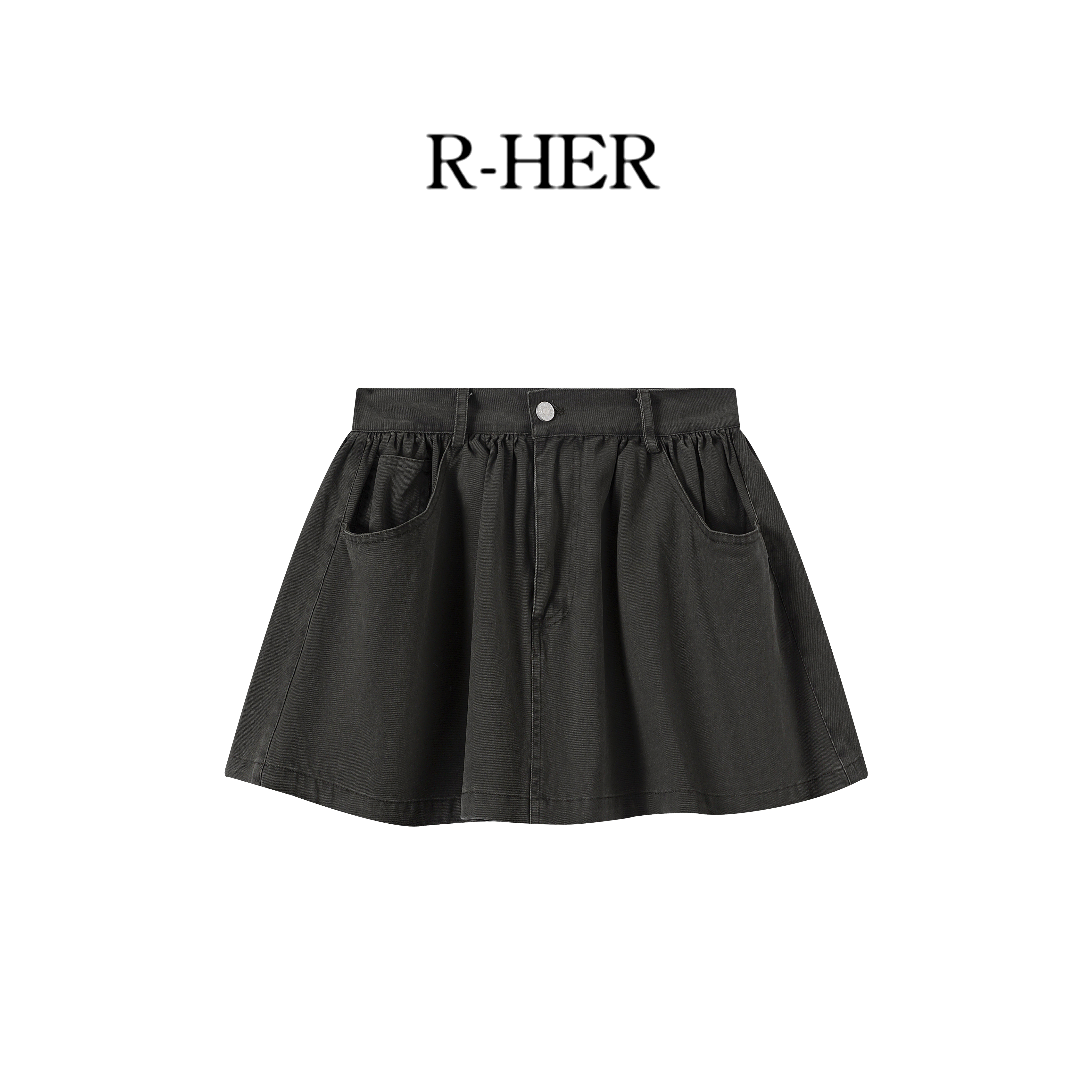 R-HER【空气短裙】夏季新款高腰显瘦纯欲慵懒风女装气质军绿短裙