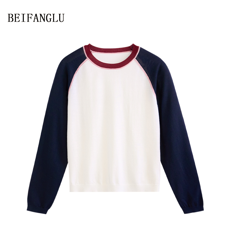 北方鹿 精纺细支羊毛2025春上新撞色减龄休闲套头针织打底衫2557