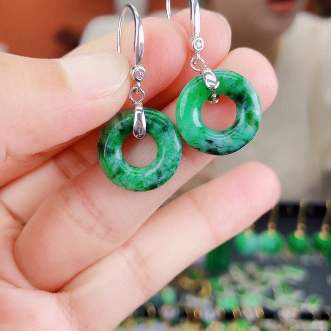 翡翠银S925镶嵌耳饰