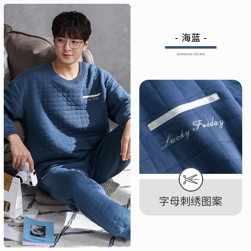 60-海蓝字母刺绣图案长袖长裤套装