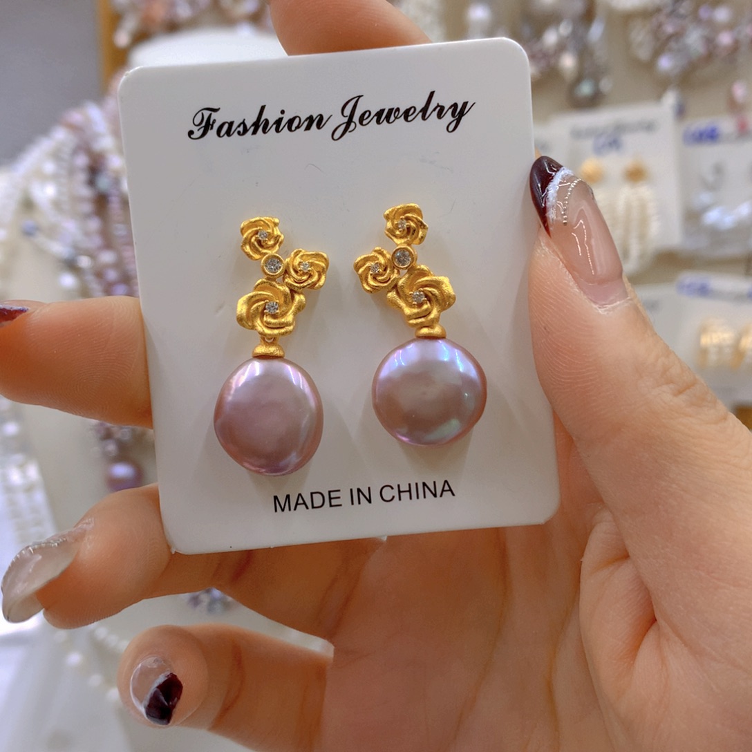 淡水珍珠耳饰银S925镶嵌