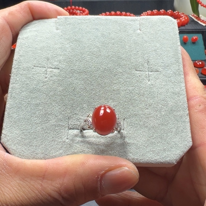 南红玛瑙天然原矿戒指银S925镶嵌