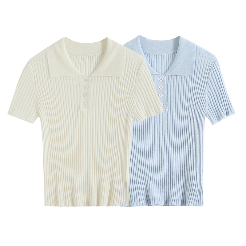 【MM】【商场同款】2025夏款外穿短款T恤POLO领修身短袖针织衫女761Q