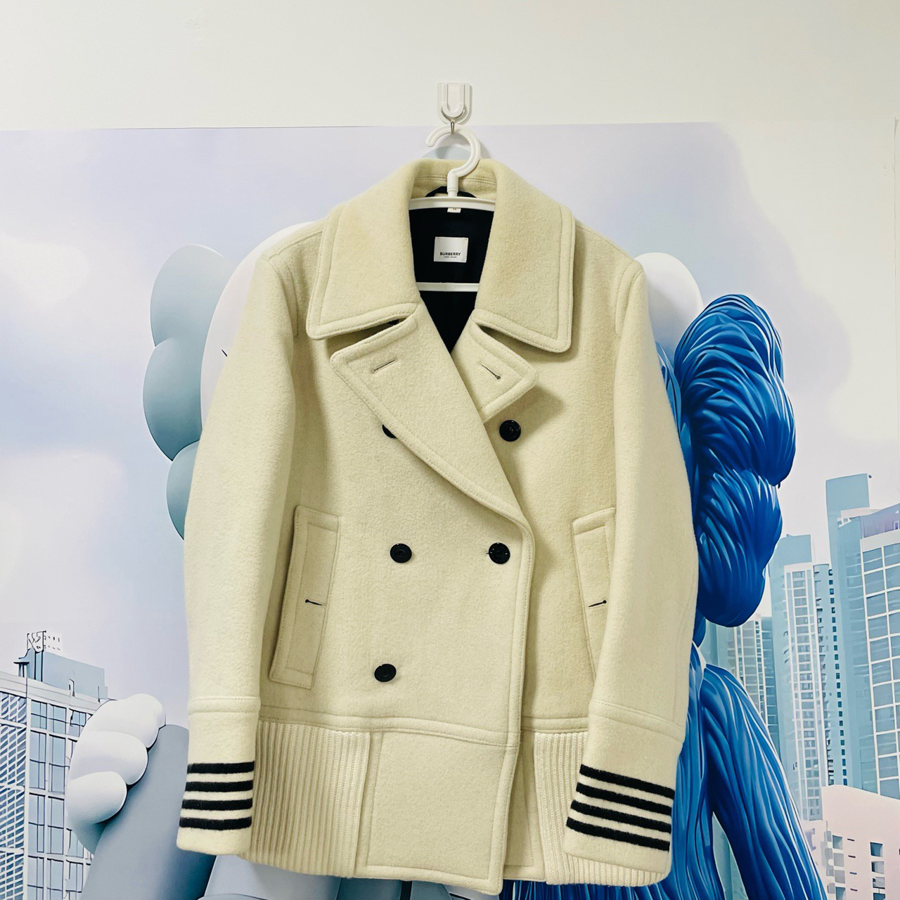95新 BURBERRY/博柏利 双排扣羊毛大衣 卡其色/48码/ysc0291
