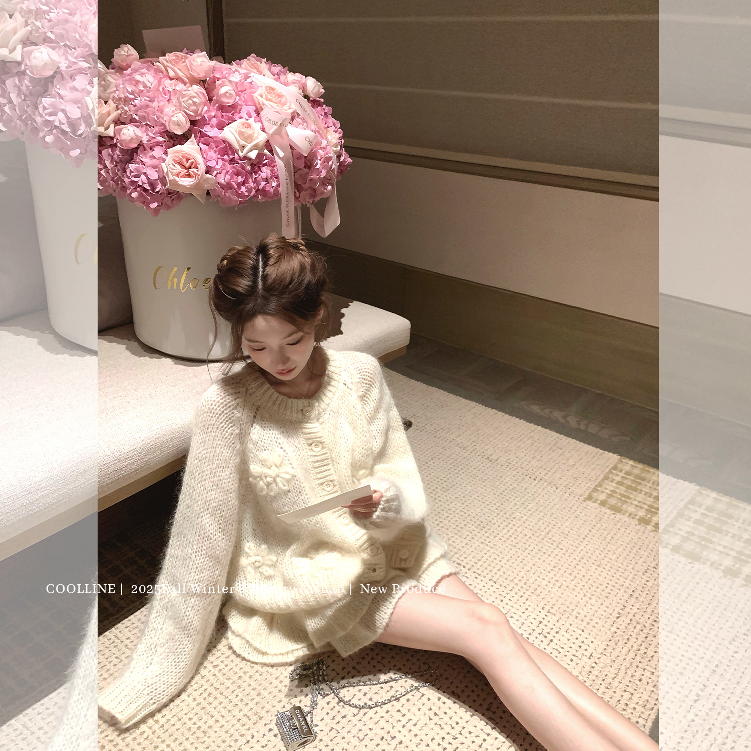 COOLLINE林子熙 织梦 少女感重工钩花针织套装软糯开衫半裙两件套