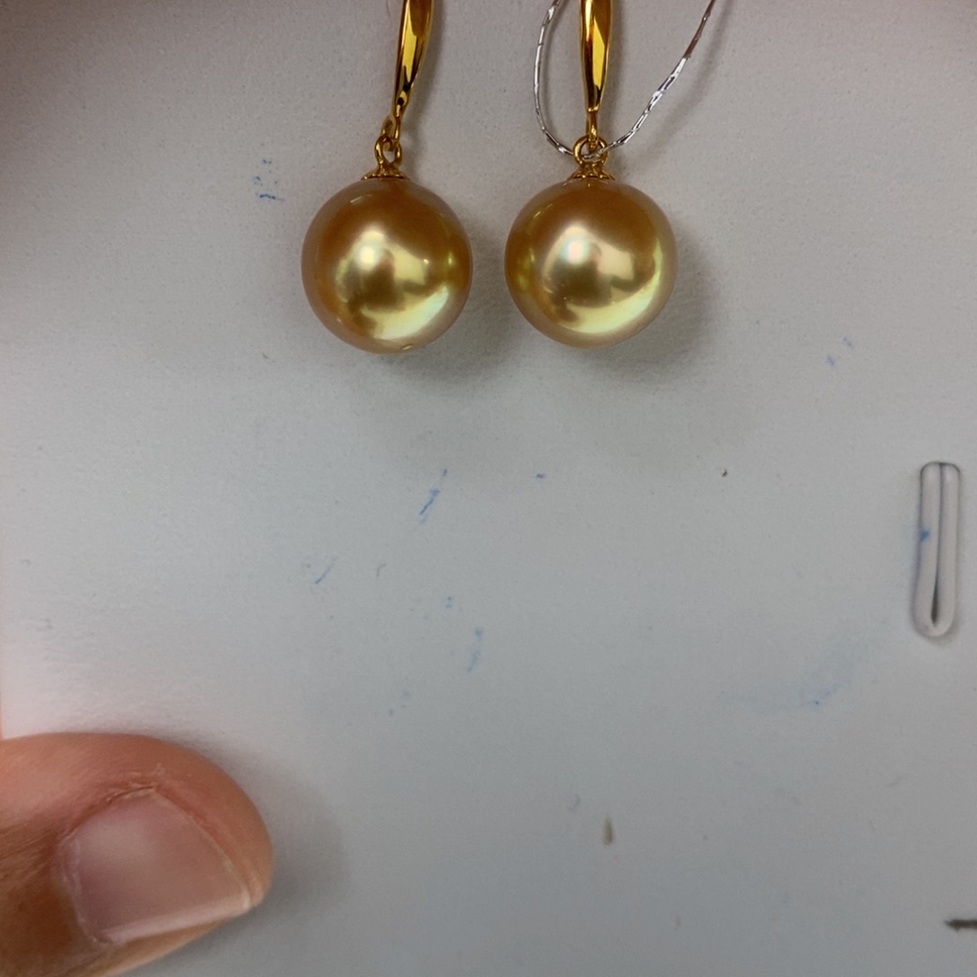 海水珍珠耳饰18K金镶嵌10-11mm