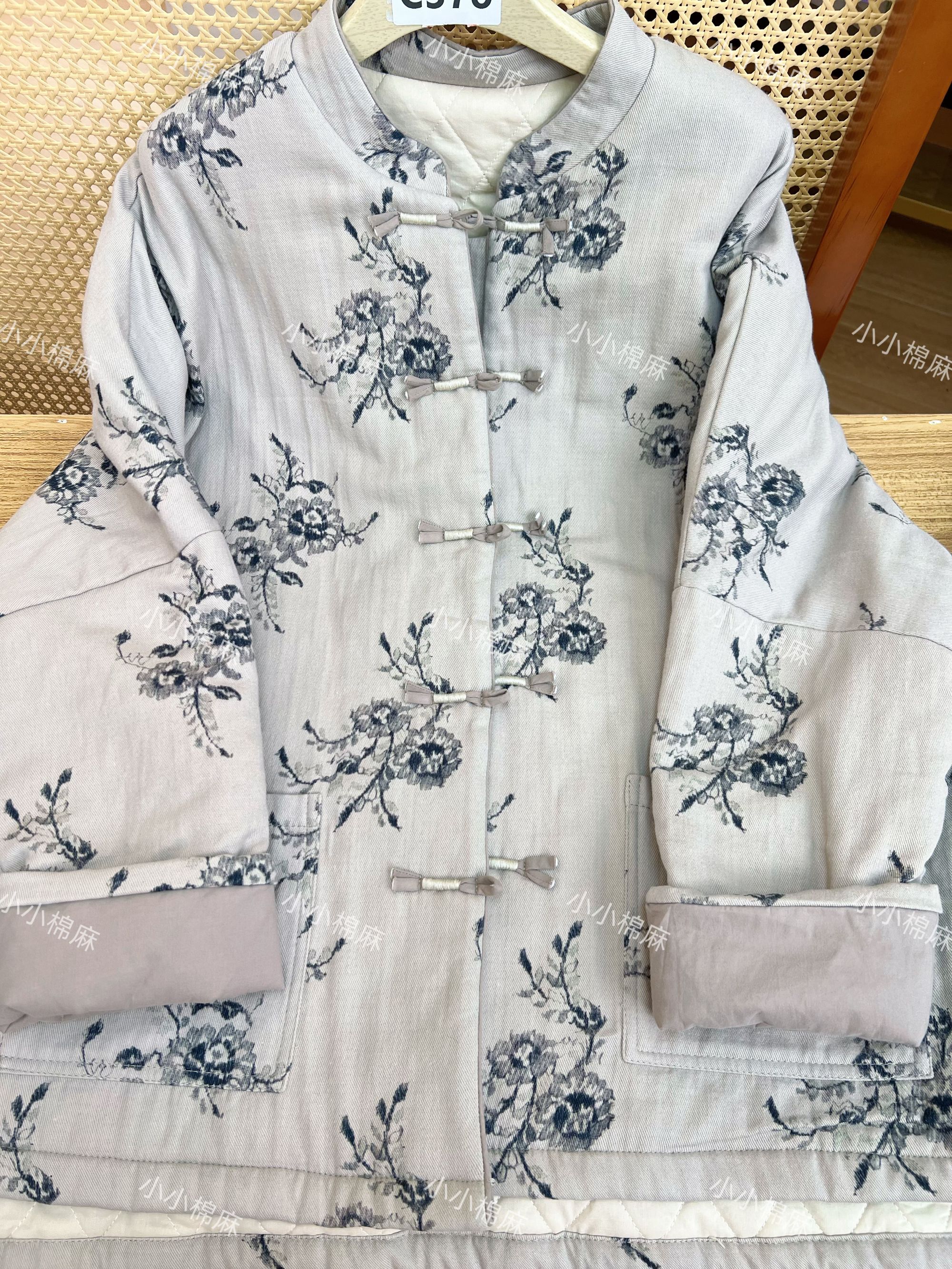 【水墨玫瑰】棉服加长款秋冬汉元素中国风宽松型印花新中式厚棉袄