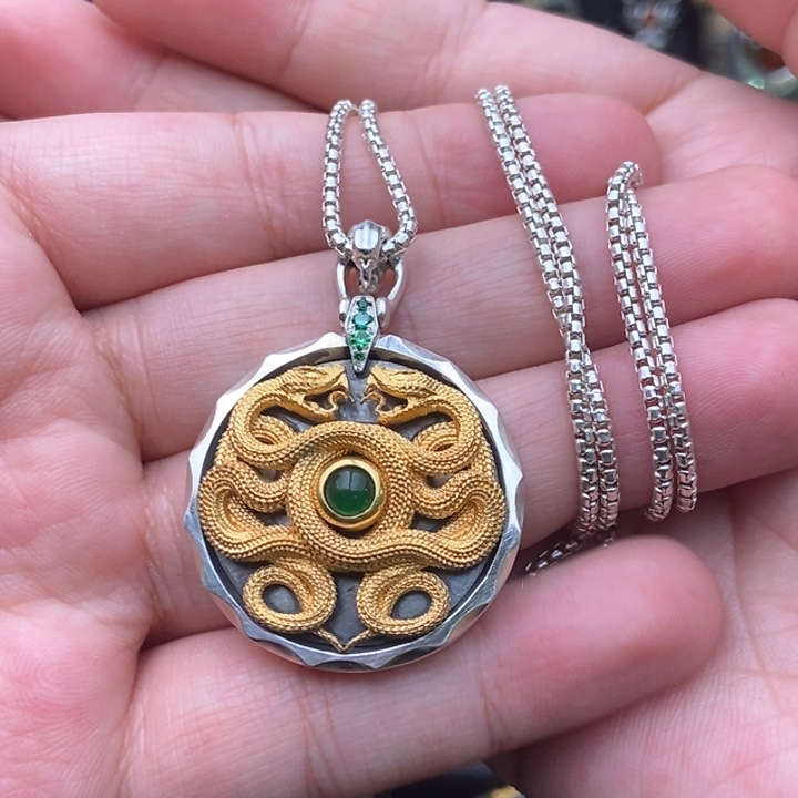 【闪购商品】翡翠颈饰银S925镀金镶嵌