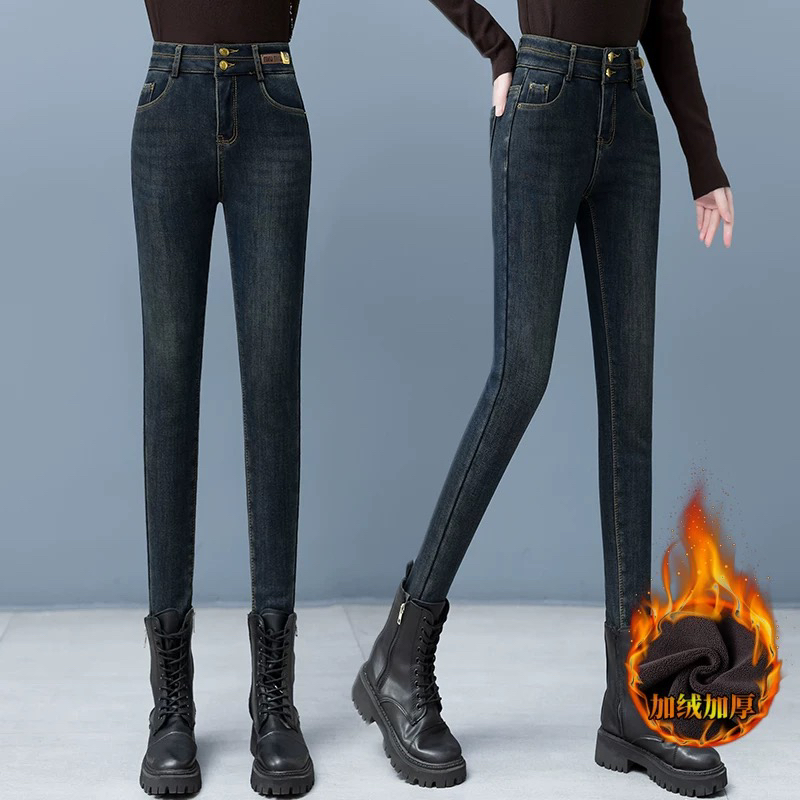 广州新塘紧身牛仔裤官方旗旗店正品冬季配靴裤子加绒小脚裤23176
