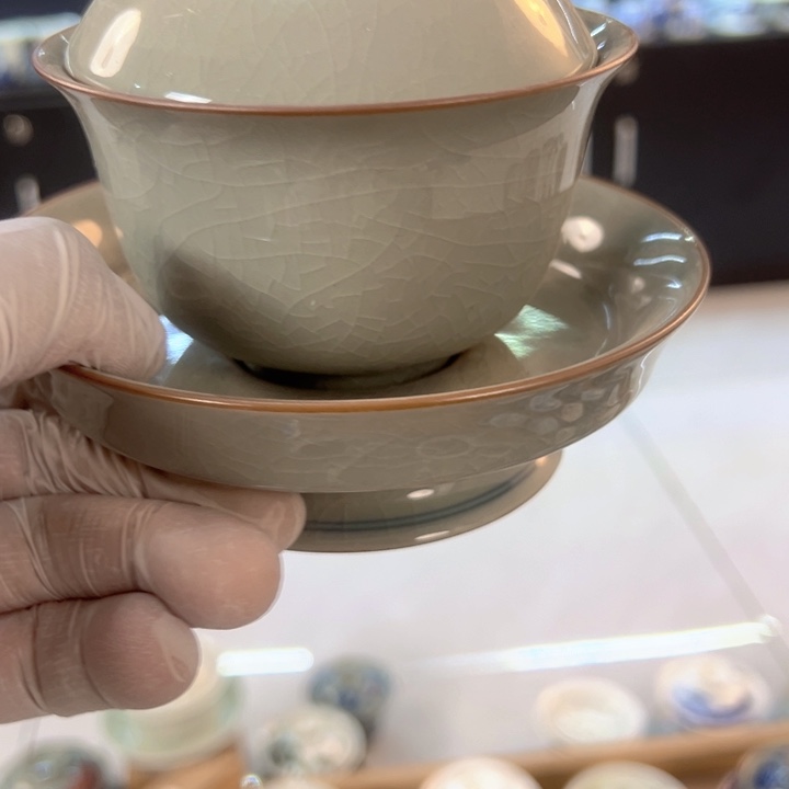 摆件陶淘泥素胎高足元宝盖碗微