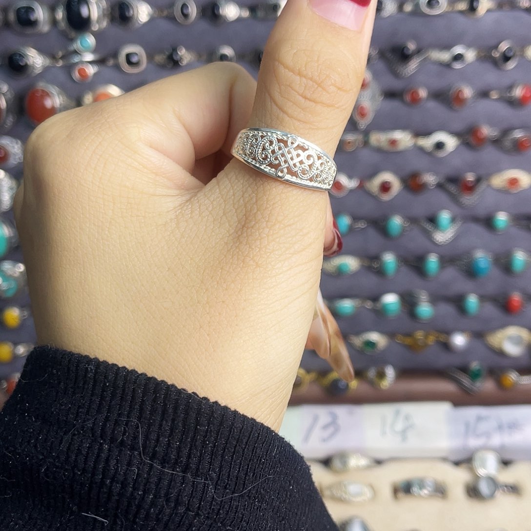 玻璃足银吉祥结戒指