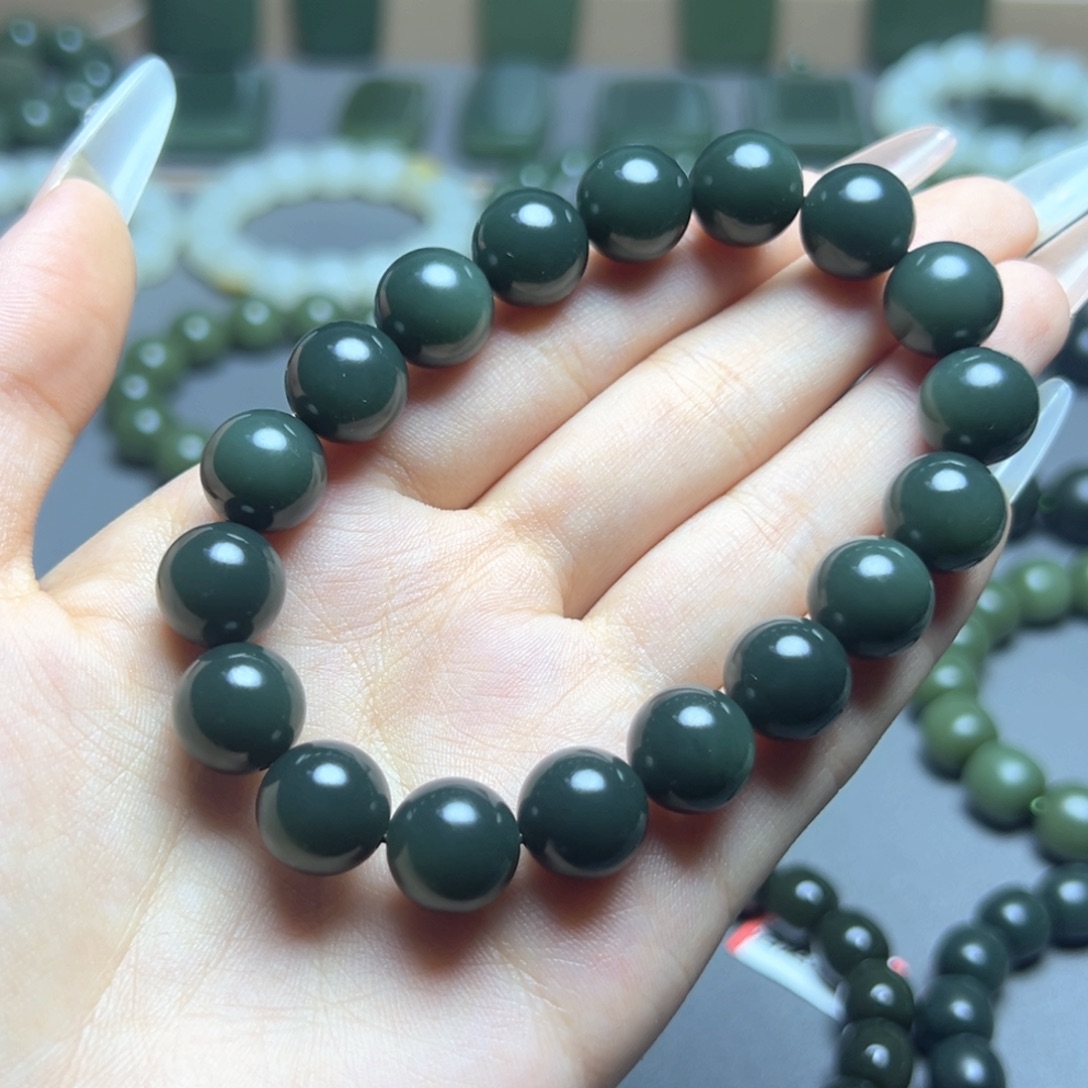 未镶嵌手串和田玉沙枣青深蓝色12