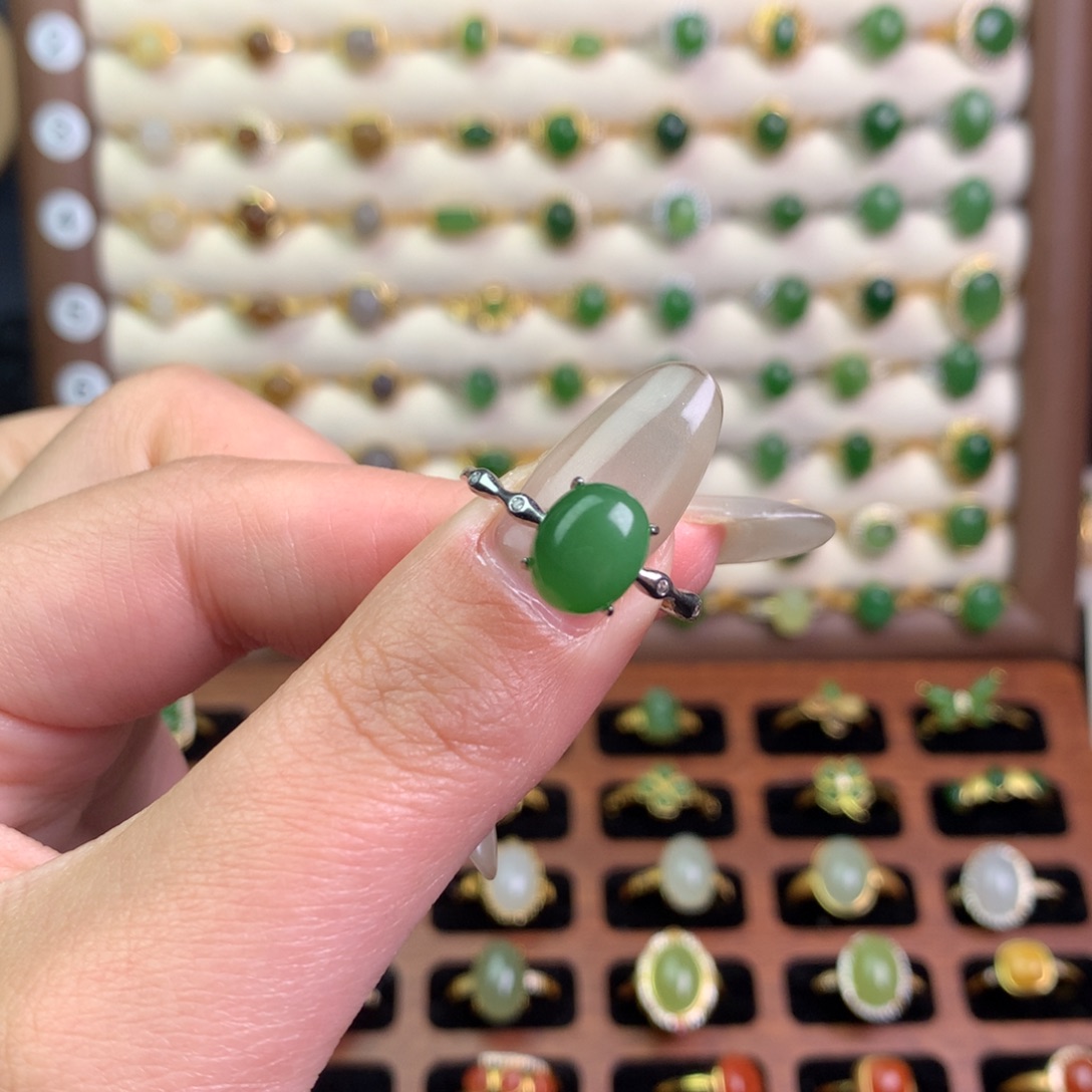 和田玉银S925镶嵌戒指